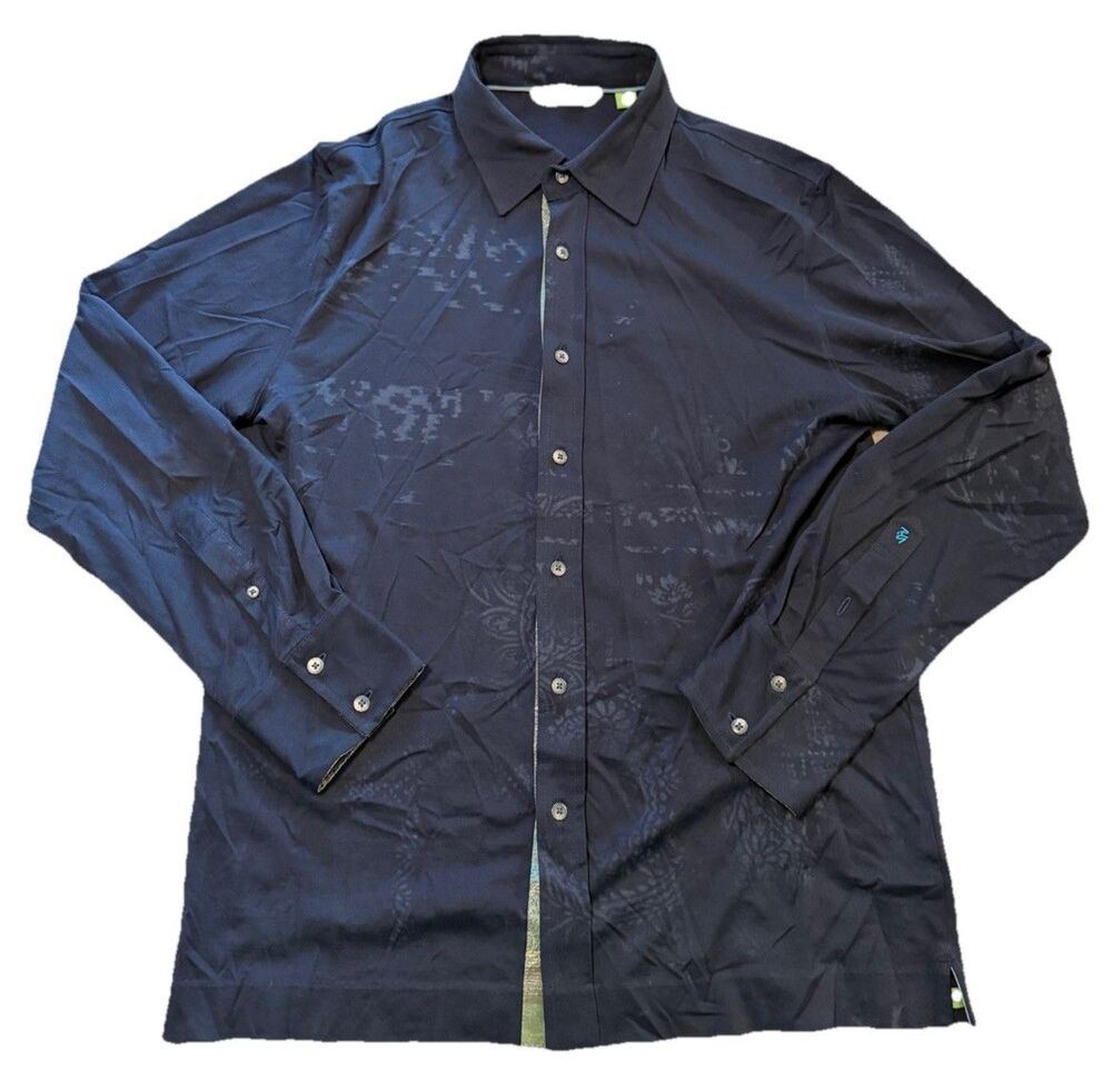 Robert Graham Mens Classic Fit Navy Blue Paisley Long Sleeve Button Up Shirt L